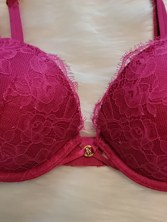 Victoria Secret Women's Very Sexy Push Up Bra 32C Deep Red Burgundy Lace - Picture 3 of 8